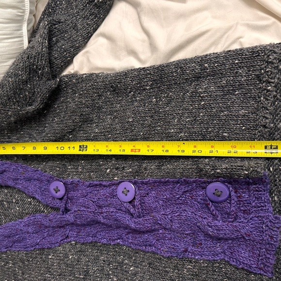 Aran Crafts Gray Cardigan with Purple Trim - Picture 10 of 12
